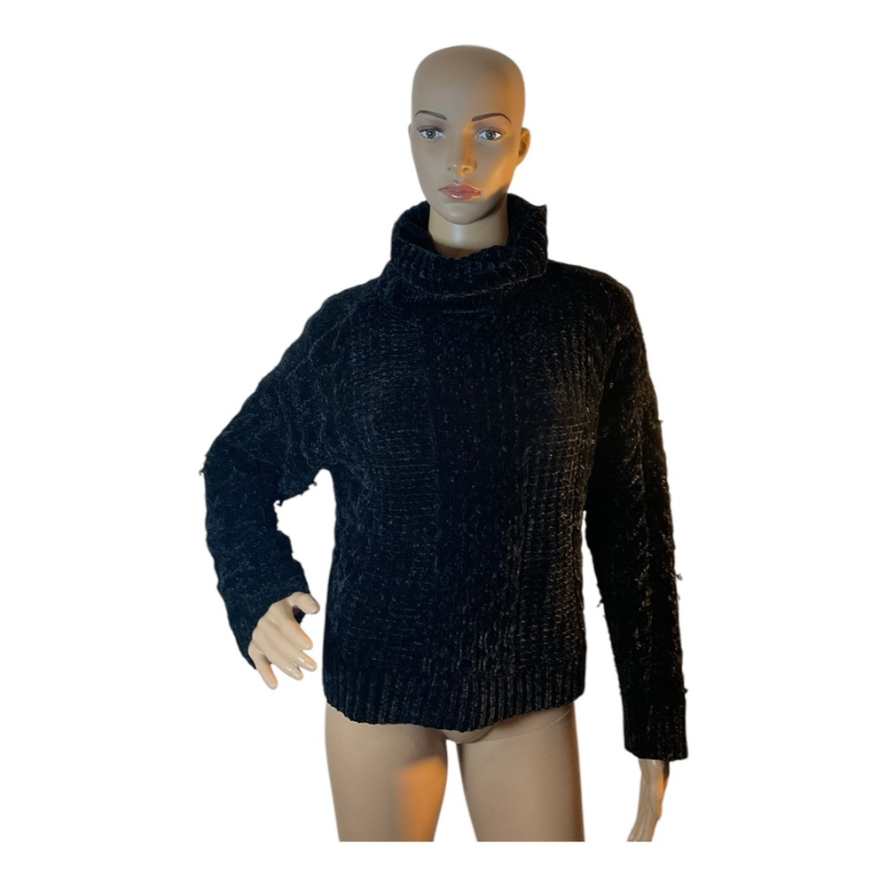 Women’s Long Sleeve Turtleneck Ribbed Knit Sweater Pullover Black Size M